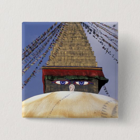Azië, Nepal, Kathmandu. Bouddhanath Stupa. 2 Vierkante Button 5,1 Cm (Voorkant)