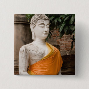 Azië, Thailand, Siam, Boeddha bij Ayutthaya Vierkante Button 5,1 Cm