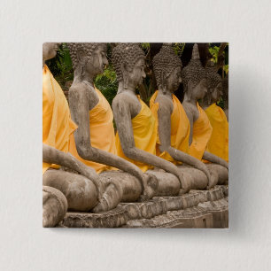 Azië, Thailand, Siam, Boeddha's bij Ayutthaya Vierkante Button 5,1 Cm
