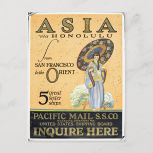 Azië via Honolulu van San Francisco aan het Oosten Briefkaart