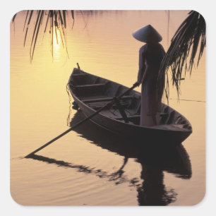 Azië, Vietnam, Mekong Delta, Can Tho. Avond Vierkante Sticker
