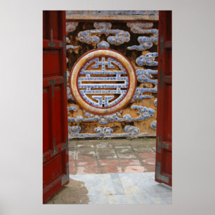 Azië, Vietnam. Sierlijke muur bij de Citadel Poster