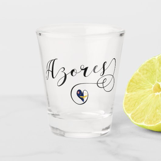 Azoren Flag Heart, Portugal, Azorean Shot Glas (Voorkant)