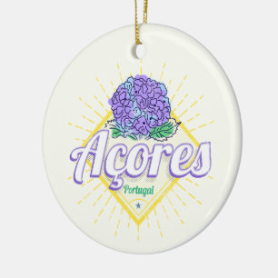 Azoren Hydrangea Bloemeneiland Portugal Vintage Keramisch Ornament