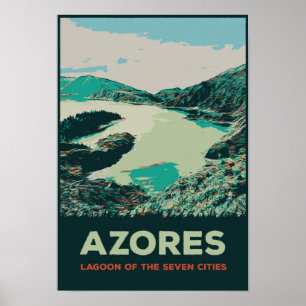 Azoren Lagoon van 7 steden, illustratie Portugal Poster