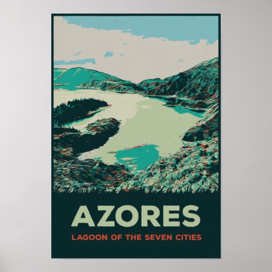 Azoren Lagoon van 7 steden, illustratie Portugal Poster (Voorkant)