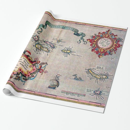 Azoren - Oude kaart - verzonken Exploratie Cadeaupapier (Uitgerold)