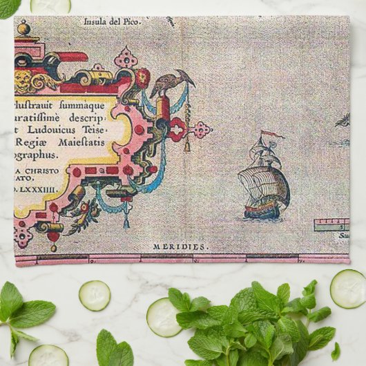 Azoren - Oude kaart -  verzonken Exploratie Theedoek (Gevouwen)