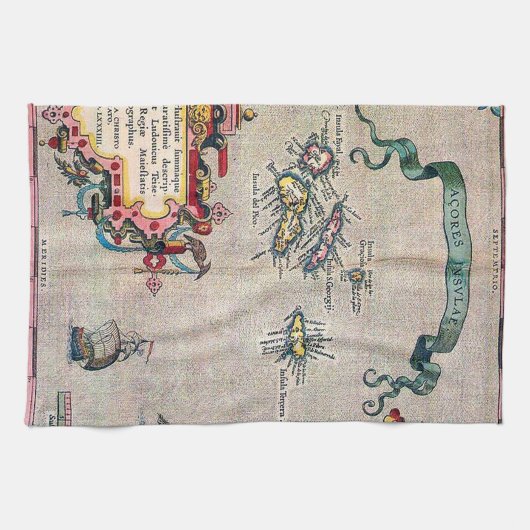 Azoren - Oude kaart -  verzonken Exploratie Theedoek (Horizontaal)