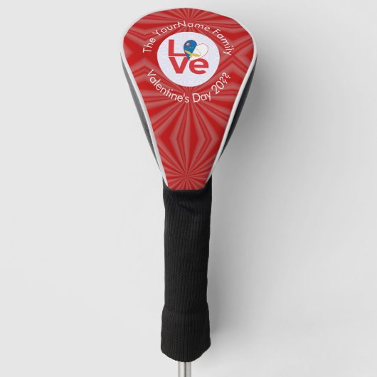 Azoren Rode LOVE Vlag gepersonaliseerd Golfheadcover (Voorkant)