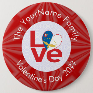 Azoren Rood LOVE Vlag Persoonlijk Ronde Button 6,0 Cm