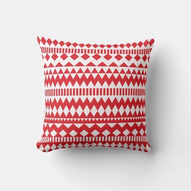 Aztec Andes Red White Tribal Geometric Pattern Kussen (Voorkant)