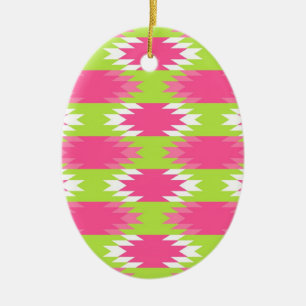 Aztec Andes Tribal Hot Pink Lime Green Patroon Keramisch Ornament