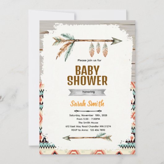Aztec Baby Boy Shower Invitation (Devant)