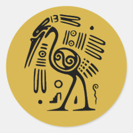 Aztec Black Heron op gouden Mexicaanse stijl Ronde Sticker