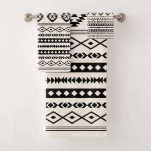 Aztec Black op Cream Mixed Motifs Pattern Bad Handdoek