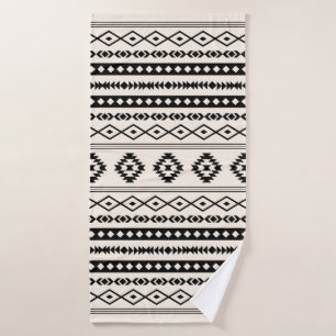 Aztec Black op Cream Mixed Motifs Pattern Badhanddoek