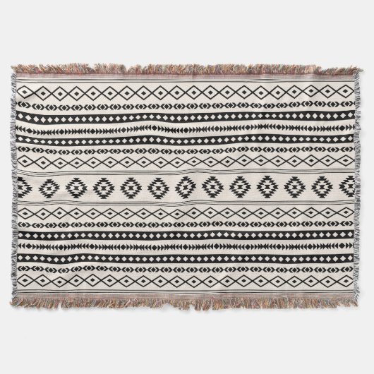 Aztec Black op Cream Mixed Motifs Pattern Deken (Voorkant)