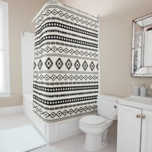 Aztec Black op Cream Mixed Motifs Pattern Douchegordijn
