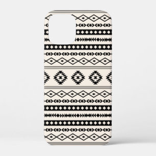 Aztec Black op Cream Mixed Motifs Pattern Hoesje-M iPhone 12 Mini Hoesje