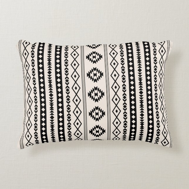 Aztec Black op Cream Mixed Motifs (V) Pattern Accent Kussen (Voorkant)