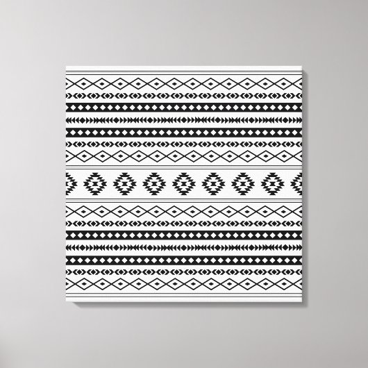 Aztec Black op White Mixed Motifs Pattern Canvas Afdruk (Voorkant)