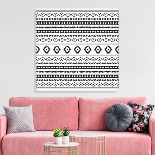 Aztec Black op White Mixed Motifs Pattern Canvas Afdruk (Insitu (Woonkamer))
