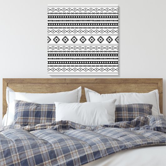 Aztec Black op White Mixed Motifs Pattern Canvas Afdruk (Insitu (Slaapkamer))