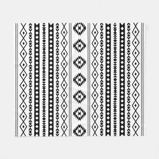 Aztec Black op White Mixed Motifs Pattern Fleece Deken (Voorkant (Horizontaal))