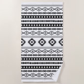 Aztec Black op White Mixed Motifs Pattern Strandlaken (Voorkant)