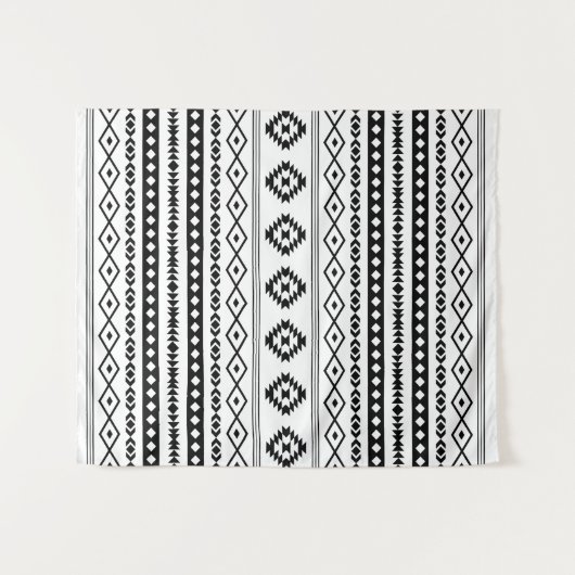 Aztec Black op White Mixed Motifs Pattern Wandkleed (Voorkant (horizontaal))
