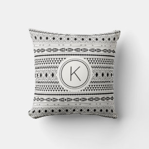 Aztec Black White Geometric Pattern Monogram Kussen