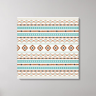 Aztec Blauwgroen Terracotta Black Cream Mixed Patt Canvas Afdruk