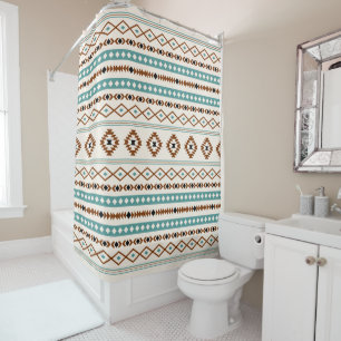 Aztec Blauwgroen Terracotta Black Cream Mixed Patt Douchegordijn
