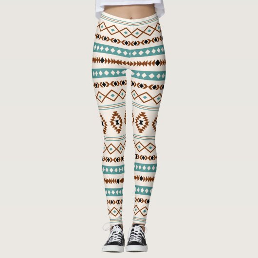 Aztec Blauwgroen Terracotta Blk Crm Mixed Motifs P Leggings (Voorkant)