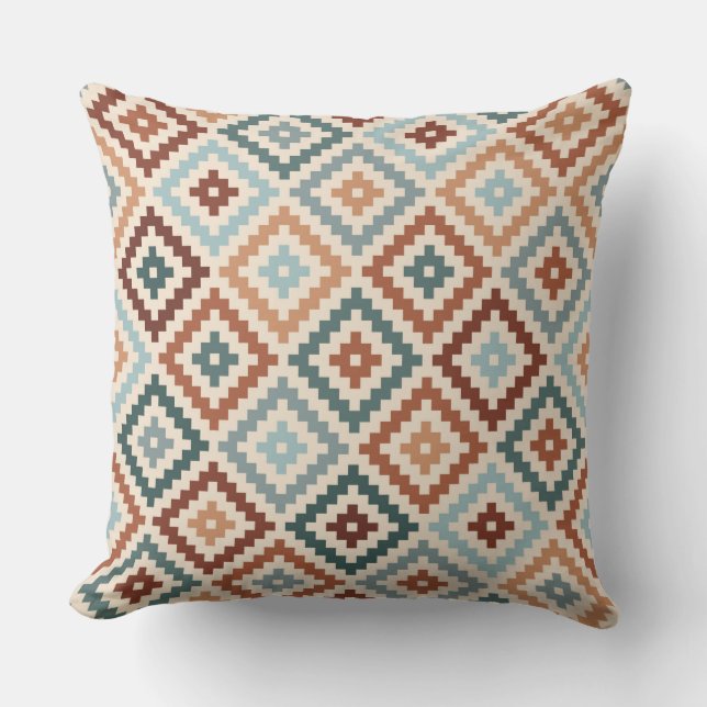 Aztec bloksymbool PTN teals CRM-terracotta's Kussen (Voorkant)