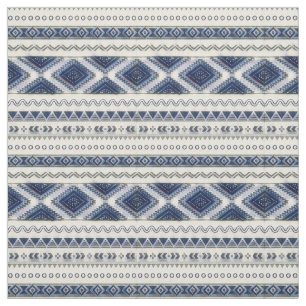 Aztec Blue en White Seamless Premium Fabric Stof