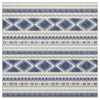 Aztec Blue en White Seamless Premium Fabric Stof