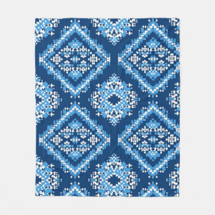 Aztec Blue Knitted Geometric Art Fleece Deken