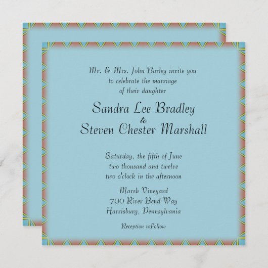 Aztec Blue Wedding Invitation Kaart (Voorkant / Achterkant)