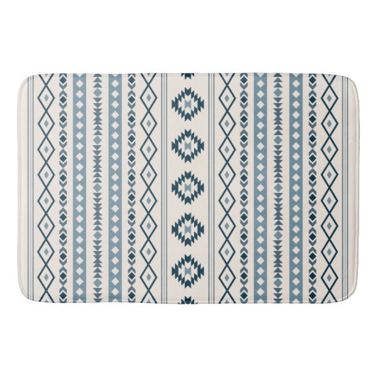 Aztec Blues Cream Mixed Motifs V Pattern Bath Mat (Voorkant)