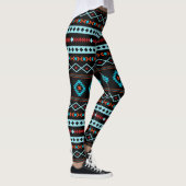 Aztec Blues Reds Black Mixed Motifs Pattern Leggings (Rechts)