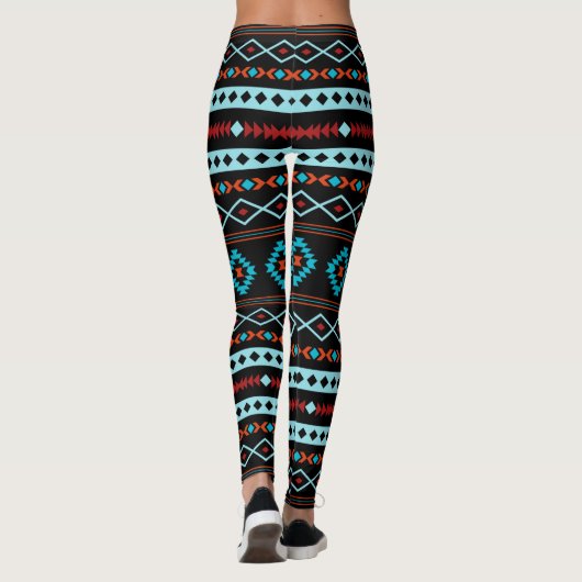 Aztec Blues Reds Black Mixed Motifs Pattern Leggings (Achterkant)