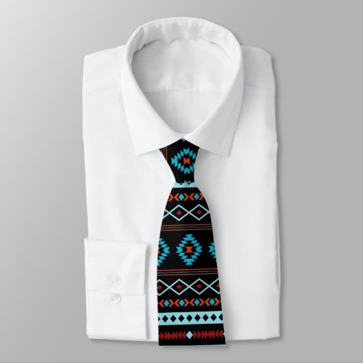 Aztec Blues Reds Black Mixed Motifs Rpt Pattern Stropdas (Gebonden)