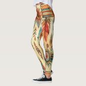 Aztec Boho Tribal Blauwe veren Leggings (Links)