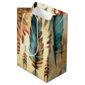 Aztec Boho Tribal Blauwe veren Medium Cadeauzakje (Achterkant Gekanteld)