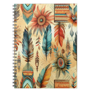Aztec Boho Tribal Blauwe veren Notitieboek