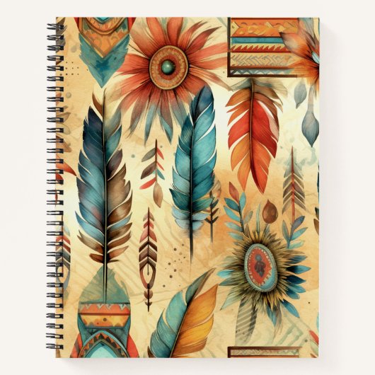 Aztec Boho Tribal Blauwe veren Notitieboek (Voorkant)