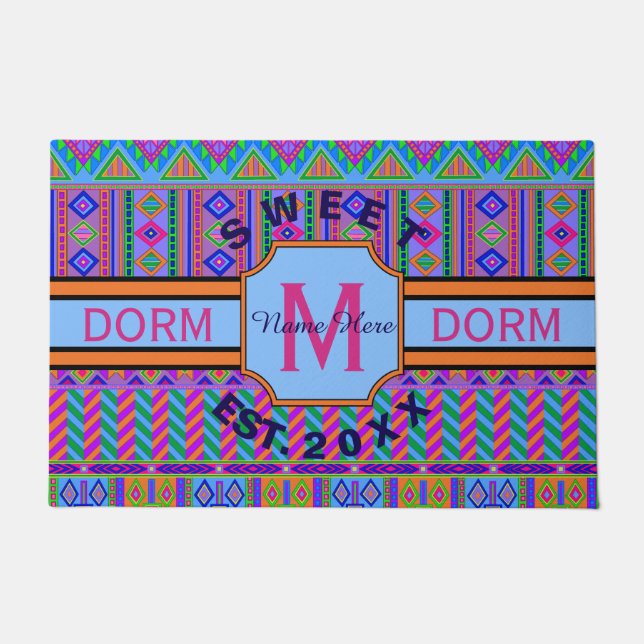 Aztec Bright Tribal Monogram Dorm Sweet Dorm Deurmat (Voorkant)