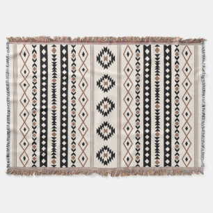 Aztec Brown Black Cream Mixed Motifs Pattern Deken